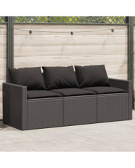 Canapé de jardin avec coussins 3 places noir résine tressée | Mobilier & Déco
