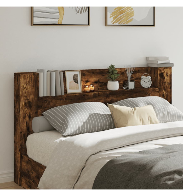 Armoire tête de lit avec LED chêne fumé 180x16,5x103,5 cm | Mobilier & Déco