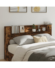 Armoire tête de lit avec LED chêne fumé 180x16,5x103,5 cm | Mobilier & Déco