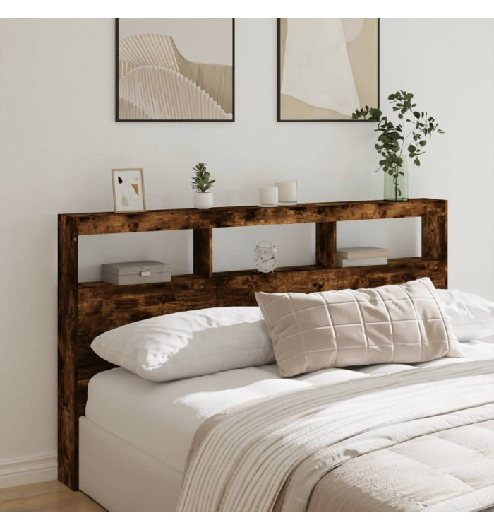 Armoire tête de lit avec LED chêne fumé 180x17x102 cm | Mobilier & Déco