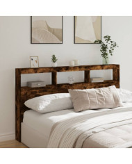 Armoire tête de lit avec LED chêne fumé 180x17x102 cm | Mobilier & Déco