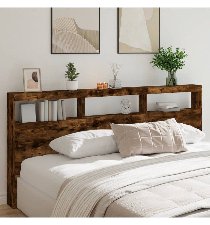 Armoire tête de lit avec LED chêne fumé 220x17x102 cm | Mobilier & Déco