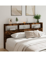 Armoire tête de lit avec LED chêne fumé 200x17x102 cm | Mobilier & Déco