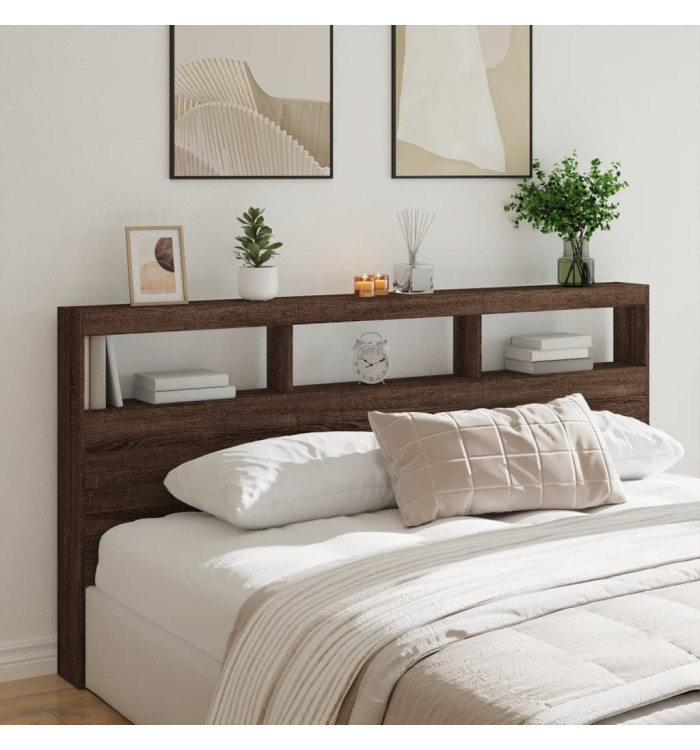 Armoire tête de lit avec LED chêne marron 200x17x102 cm | Mobilier & Déco
