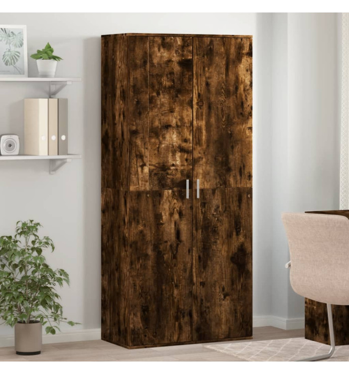 Armoire à chaussures chêne fumé 80x39x178 cm bois d'ingénierie | Mobilier & Déco