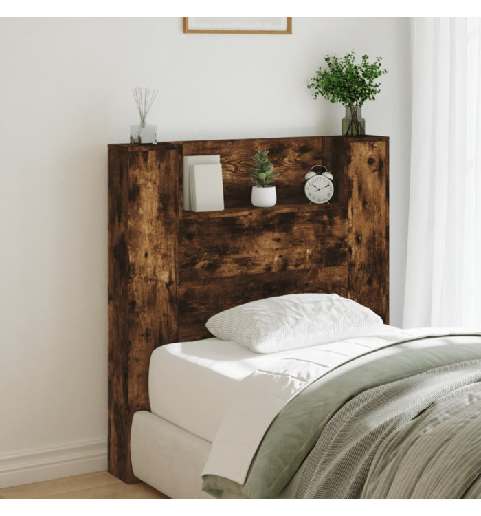 Armoire tête de lit avec LED chêne fumé 100x16,5x103,5 cm | Mobilier & Déco