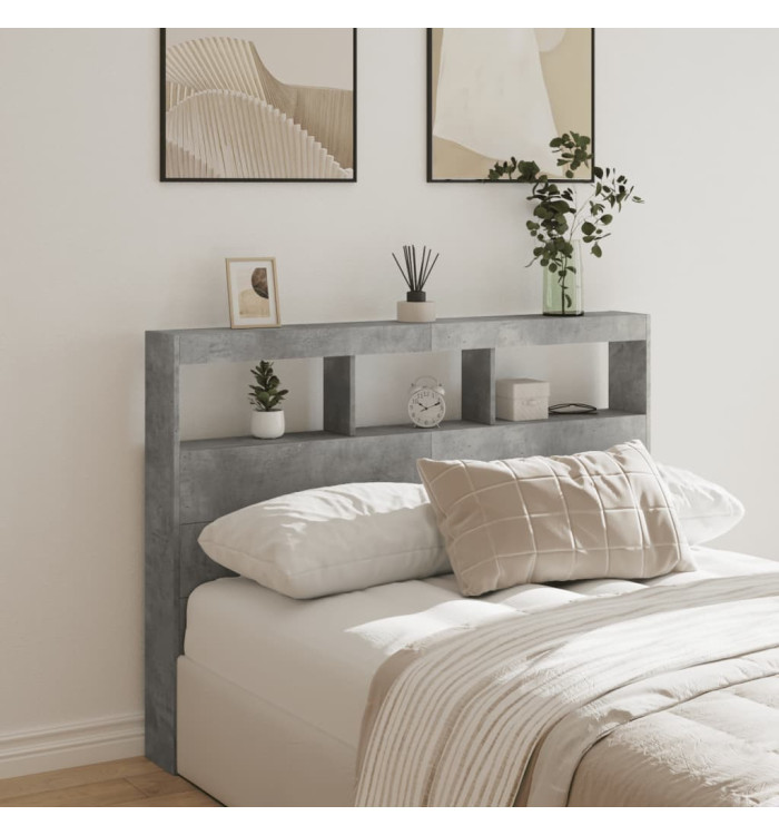 Armoire tête de lit avec LED gris béton 140x17x102 cm | Mobilier & Déco