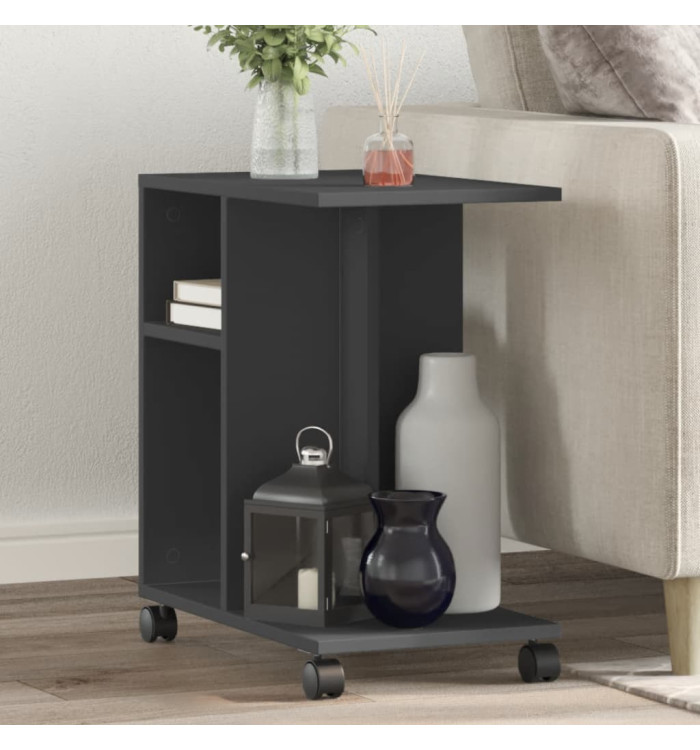 Table d'appoint avec roues noir 50x30x55 cm bois d'ingénierie | Mobilier & Déco