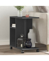Table d'appoint avec roues noir 50x30x55 cm bois d'ingénierie | Mobilier & Déco