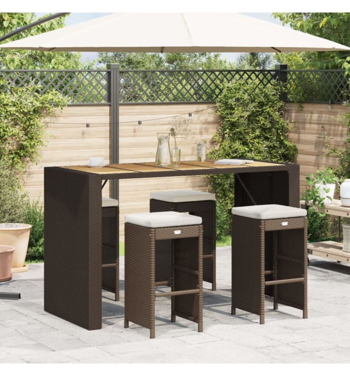 Tabourets de bar jardin coussins lot de 4 marron résine tressée | Mobilier & Déco