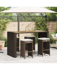 Tabourets de bar jardin coussins lot de 4 marron résine tressée | Mobilier & Déco