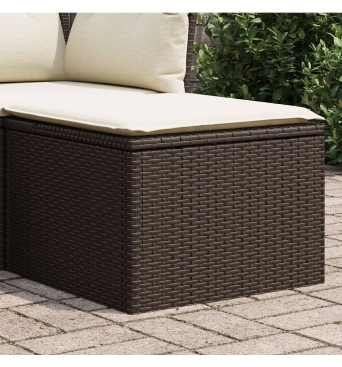 Tabouret de jardin avec coussin brun 55x55x37 cm résine tressée | Mobilier & Déco