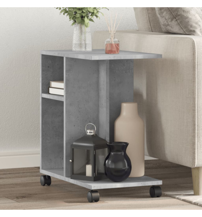 Table d'appoint avec roues gris béton bois d'ingénierie | Mobilier & Déco