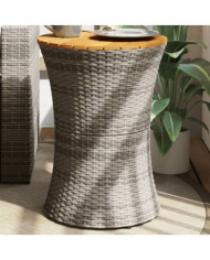 Table d'appoint de jardin forme tambour gris rotin bois massif | Mobilier & Déco