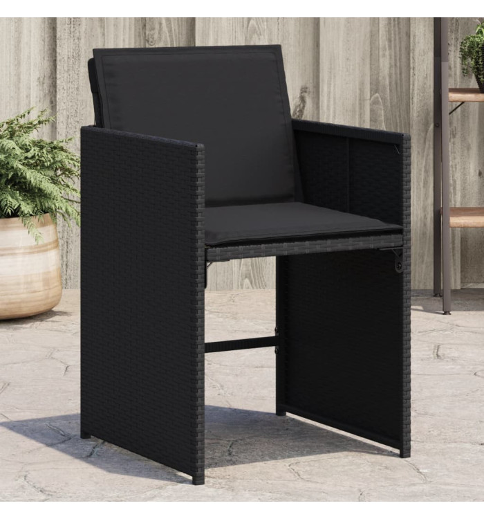 Chaises de jardin lot de 4 avec coussins noir résine tressée | Mobilier & Déco
