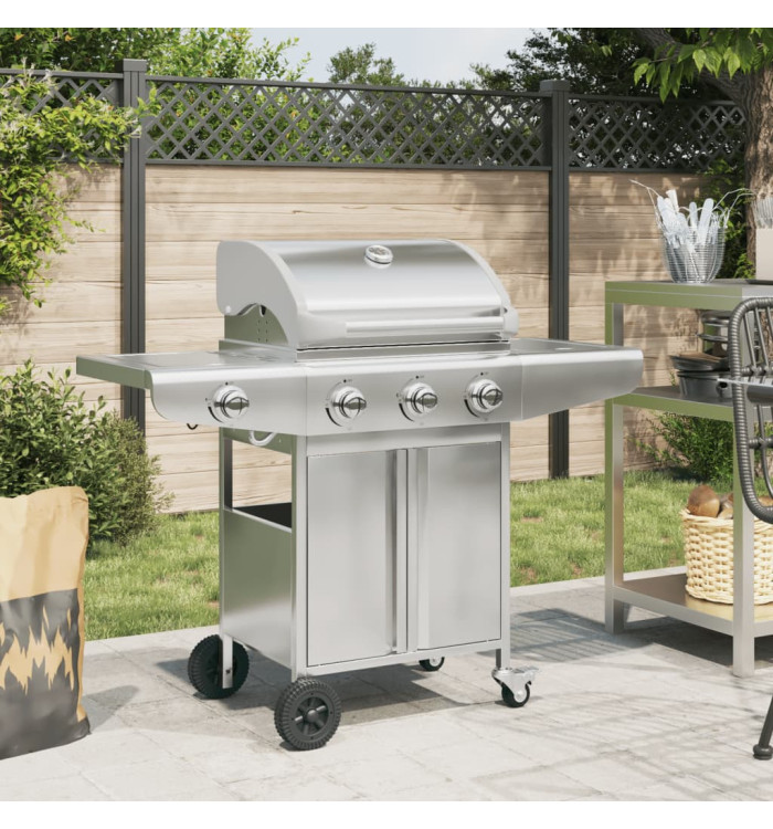 Barbecue gril à gaz avec 4 brûleurs argenté acier inoxydable | Mobilier & Déco