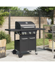 Barbecue gril à gaz avec 4 brûleurs noir acier enduit de poudre | Mobilier & Déco