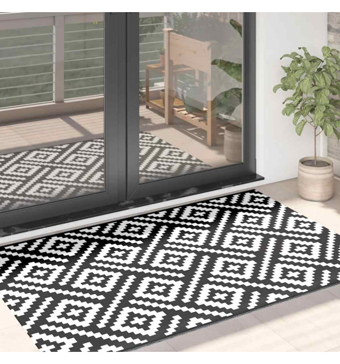 Tapis d'extérieur ARAKIL Blanc et noir 120x180 cm PP | Mobilier & Déco