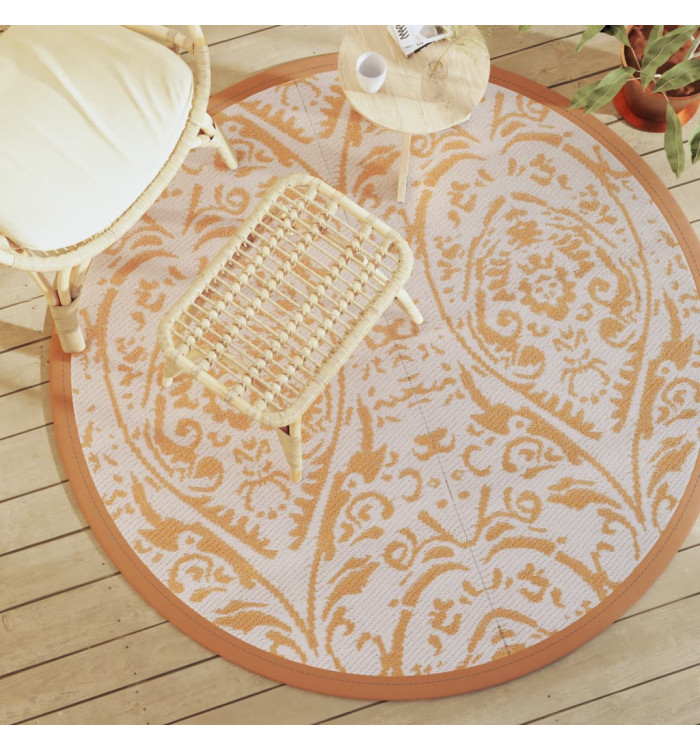 Tapis d'extérieur ARAKIL orange et blanc Ø160 cm PP | Mobilier & Déco