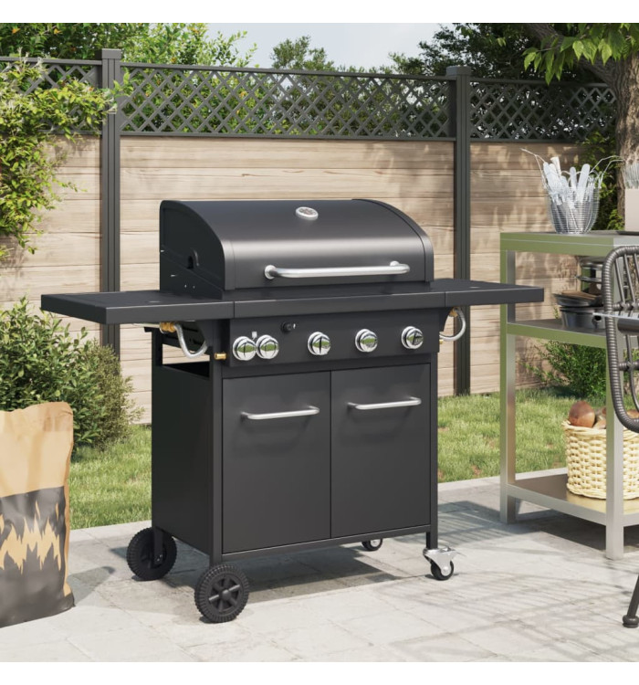Barbecue gril à gaz avec 5 brûleurs noir acier enduit de poudre | Mobilier & Déco