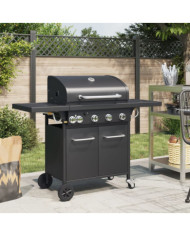 Barbecue gril à gaz avec 5 brûleurs noir acier enduit de poudre | Mobilier & Déco