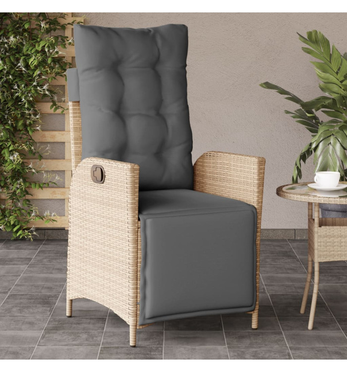 Chaise inclinable de jardin et repose-pied mélange beige rotin | Mobilier & Déco