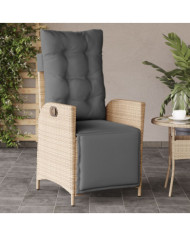 Chaise inclinable de jardin et repose-pied mélange beige rotin | Mobilier & Déco