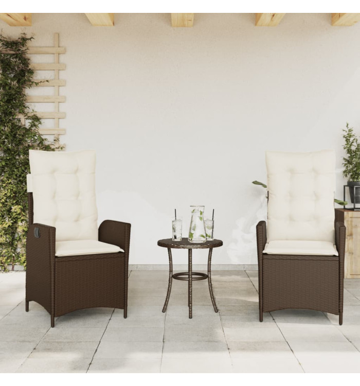 Chaises inclinables de jardin lot de 2 et coussins marron rotin | Mobilier & Déco
