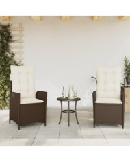 Chaises inclinables de jardin lot de 2 et coussins marron rotin | Mobilier & Déco