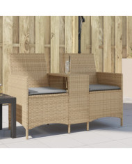 Canapé de jardin 2 places avec table et coussins résine tressée | Mobilier & Déco