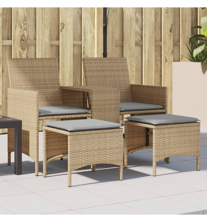 Canapé de jardin 2 places avec table et tabourets beige rotin | Mobilier & Déco