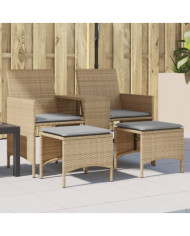 Canapé de jardin 2 places avec table et tabourets beige rotin | Mobilier & Déco