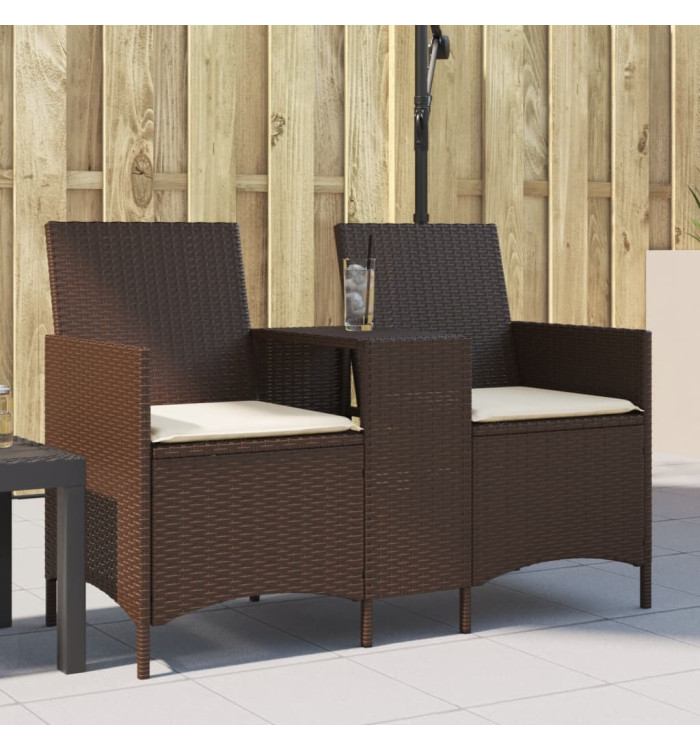 Canapé de jardin 2 places avec table et coussins résine tressée | Mobilier & Déco