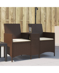 Canapé de jardin 2 places avec table et coussins résine tressée | Mobilier & Déco