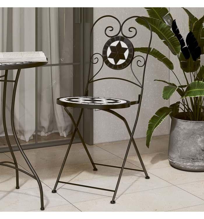 Chaises de bistro pliables lot de 2 noir et blanc céramique | Mobilier & Déco