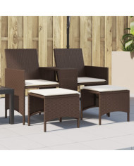 Canapé de jardin 2 places avec table et tabourets marron rotin | Mobilier & Déco