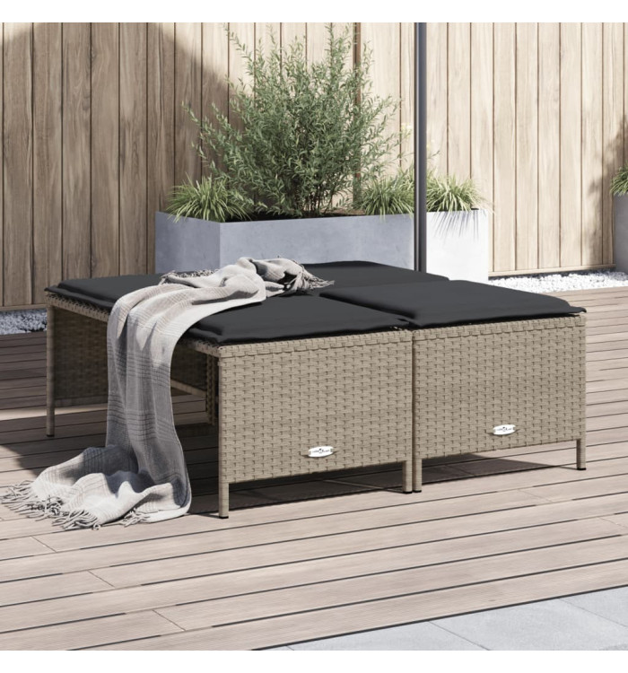 Tabourets de jardin avec coussins lot de 4 gris clair rotin | Mobilier & Déco