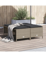 Tabourets de jardin avec coussins lot de 4 gris clair rotin | Mobilier & Déco