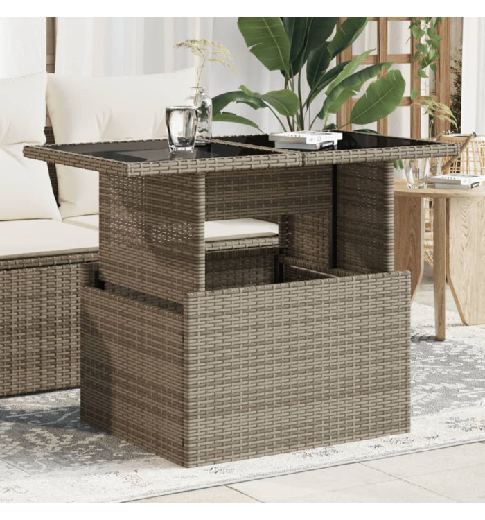 Table de jardin dessus en verre gris 100x55x73cm résine tressée | Mobilier & Déco