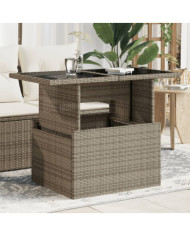 Table de jardin dessus en verre gris 100x55x73cm résine tressée | Mobilier & Déco