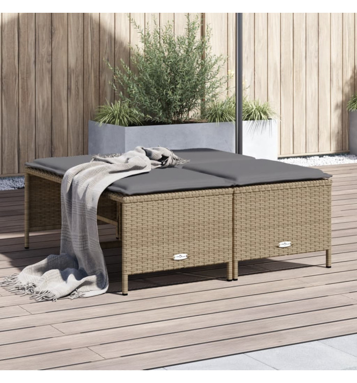 Tabourets de jardin avec coussins lot de 4 beige résine tressée | Mobilier & Déco