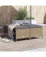 Tabourets de jardin avec coussins lot de 4 beige résine tressée | Mobilier & Déco