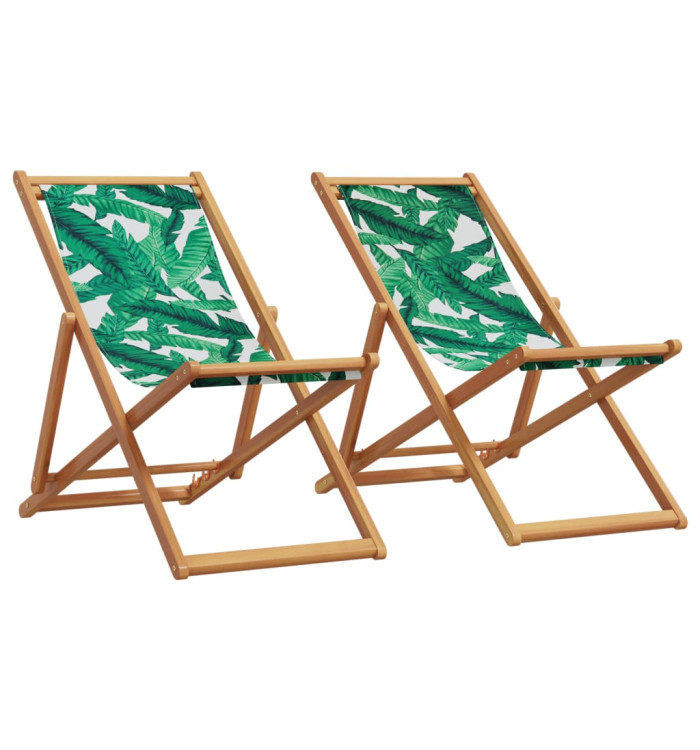 Chaises de plage pliantes lot de 2 tissu et bois massif | Mobilier & Déco