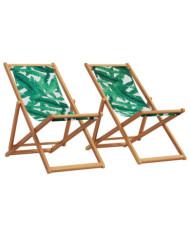 Chaises de plage pliantes lot de 2 tissu et bois massif | Mobilier & Déco