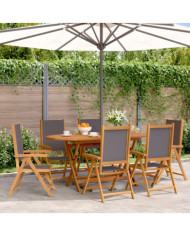 Chaises inclinables de jardin lot de 6 tissu et bois massif | Mobilier & Déco