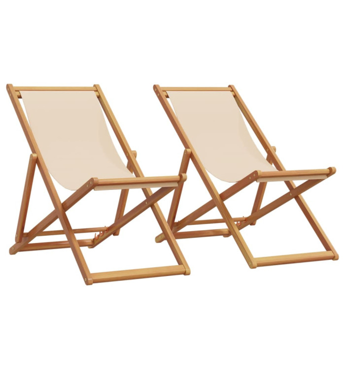 Chaises de plage pliantes lot de 2 beige tissu et bois massif | Mobilier & Déco