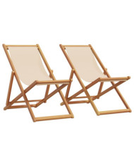 Chaises de plage pliantes lot de 2 beige tissu et bois massif | Mobilier & Déco