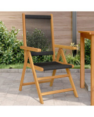 Chaises de jardin lot de 2 noir bois d'acacia et polypropylène | Mobilier & Déco