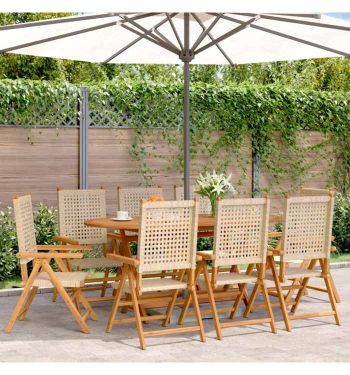 Chaises inclinables de jardin lot de 8 beige rotin bois massif | Mobilier & Déco