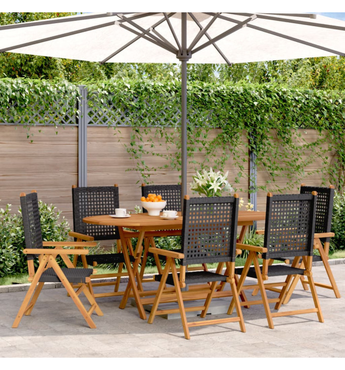 Chaises inclinables de jardin lot de 6 noir rotin bois massif | Mobilier & Déco
